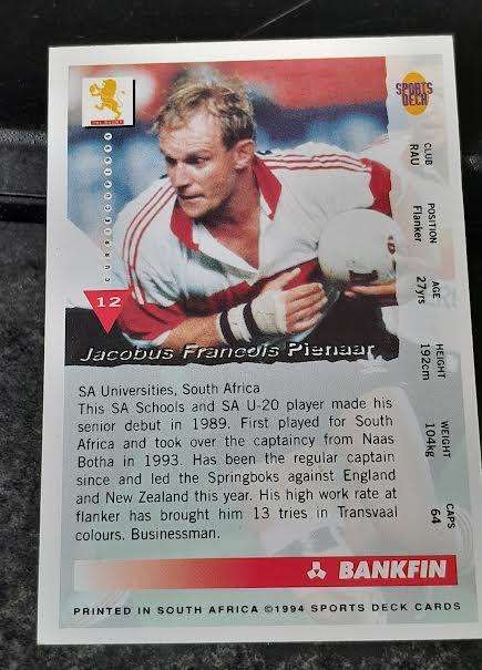 Sports Deck Rugby Card Francois Pienaar