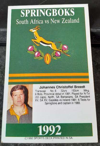 Sports Deck Rugby Card Jannie Breedt