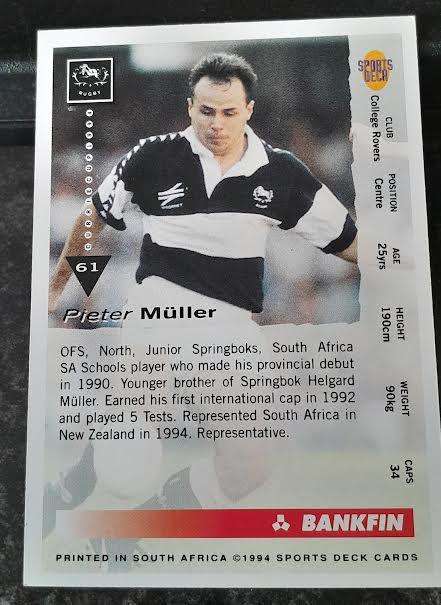Sports Deck Rugby Card Pieter Muller