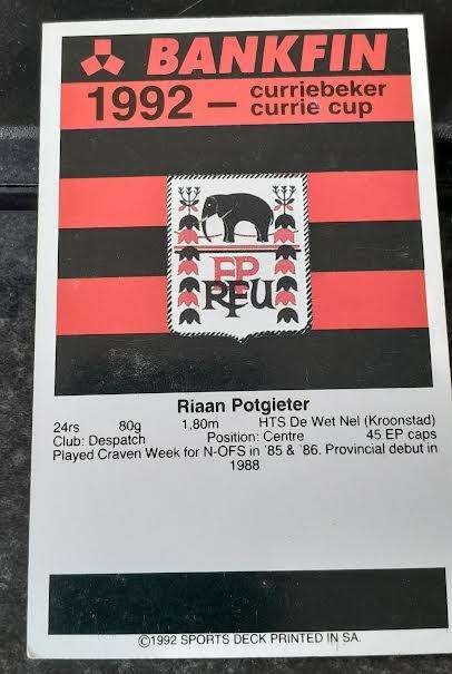 Sports Deck Rugby Card Riaan Potgieter