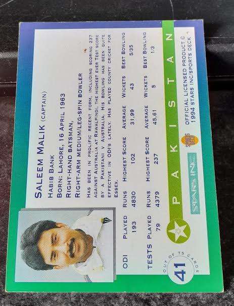 Sports Deck Cricket Card Saleem Malik