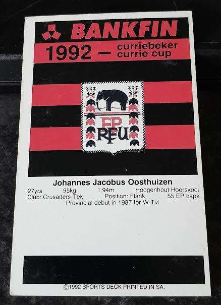 Sports Deck Rugby Card Tobie Oosthuizen