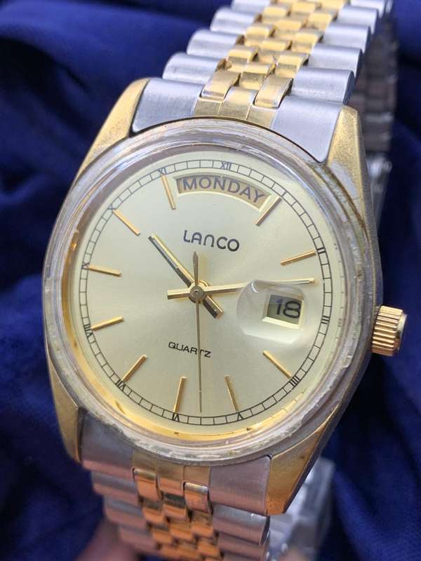 Vintage Men's LANCO Presidential Day-Date Watch [Partially Working- Requires Servicing]