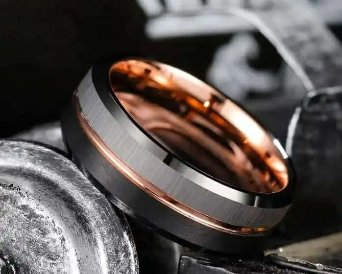 Titanium Rose Gold And Black Men's Ring Size Y