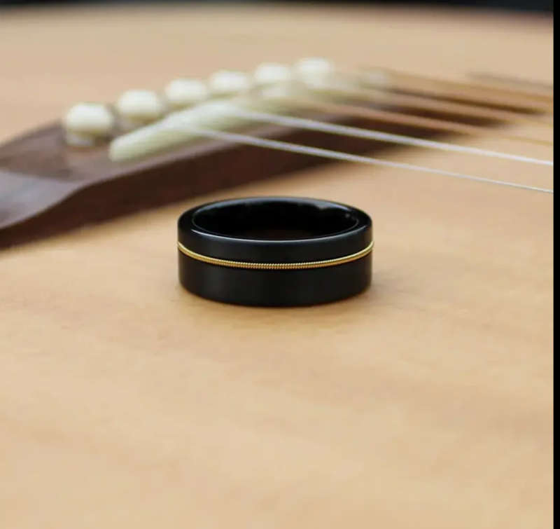 Tungsten Carbide Guitar String Inlay Men's Ring Size V