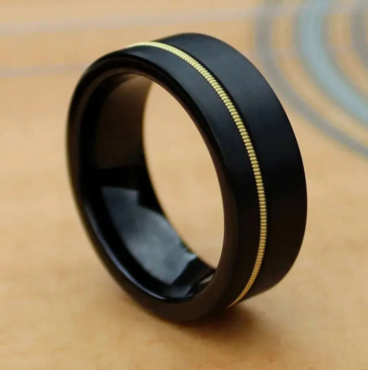 Tungsten Carbide Guitar String Inlay Men's Ring Size V
