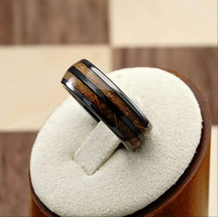 Titanium Wood Inlay Men's Ring Size 10
