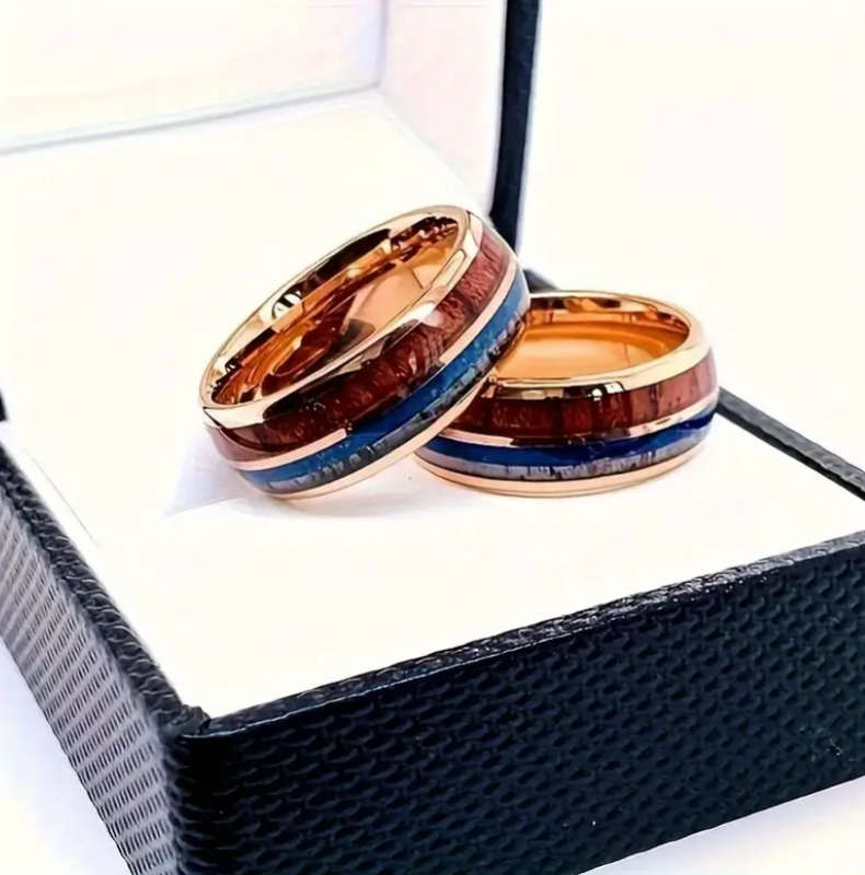 Titanium three Tone Wood Inlay Men's Ring Size Y