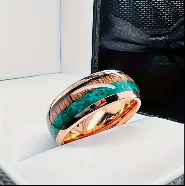 Titanium Three Tone Wood Inly Ring Size Y