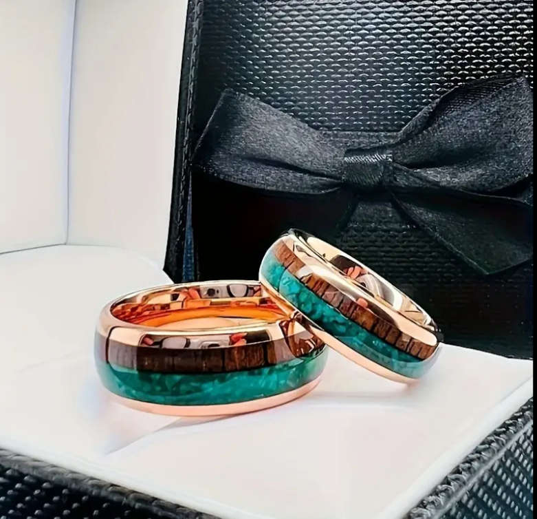 Titanium Three Tone Wood Inly Ring Size Y