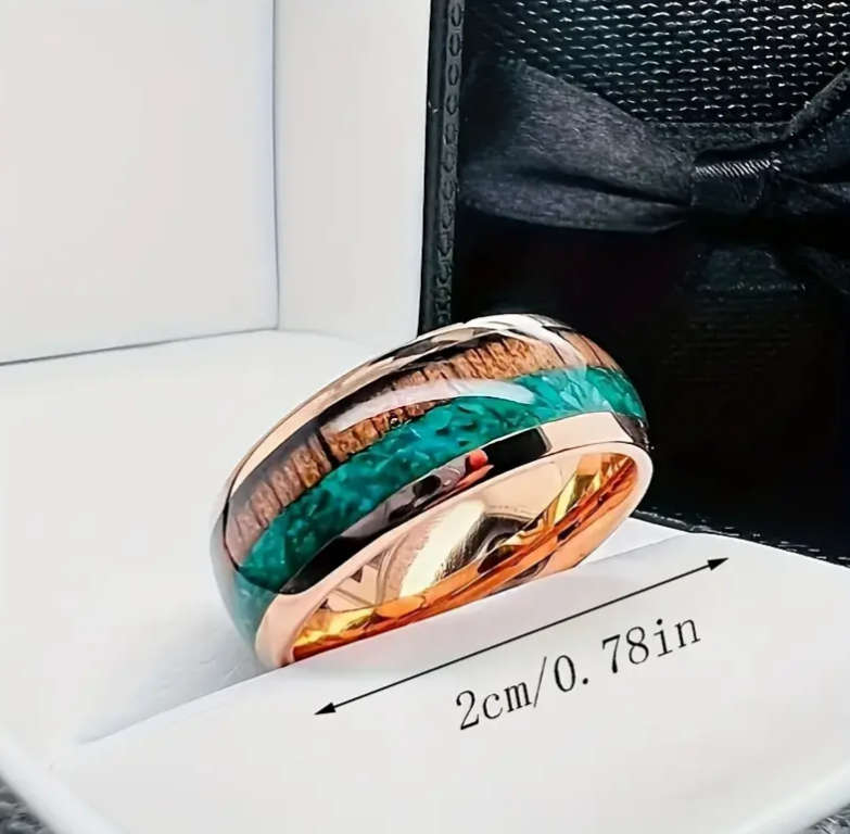Titanium Three Tone Wood Inly Ring Size Y
