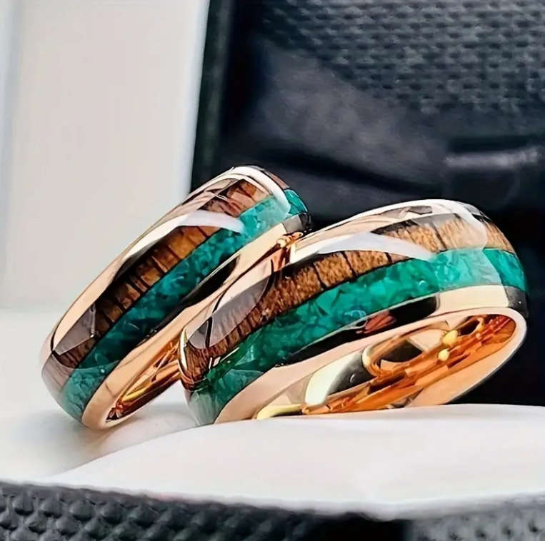 Titanium Three Tone Wood Inly Ring Size Y