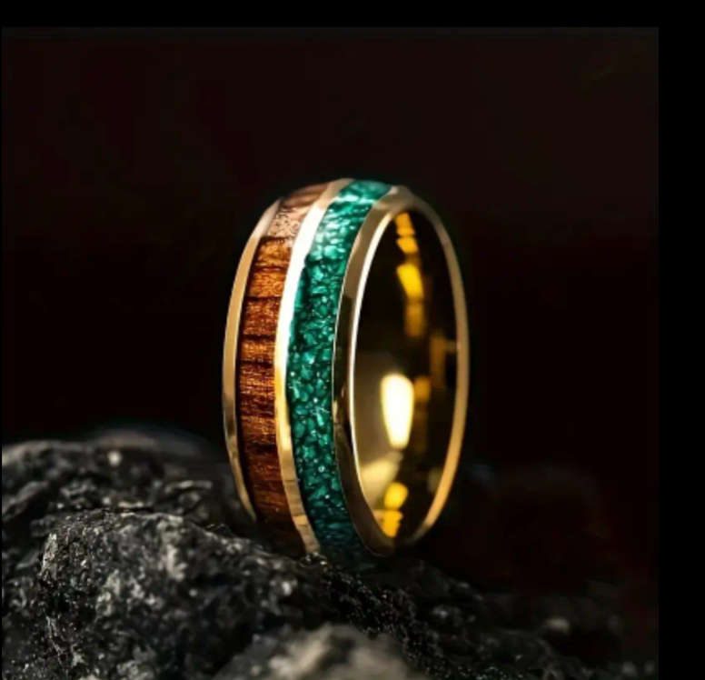 Titanium Three Tone Wood Inly Ring Size Y