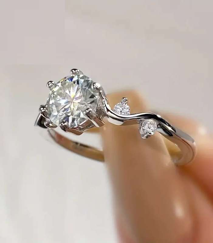 Genuine Moissanite Sterling Silver Ring Size R