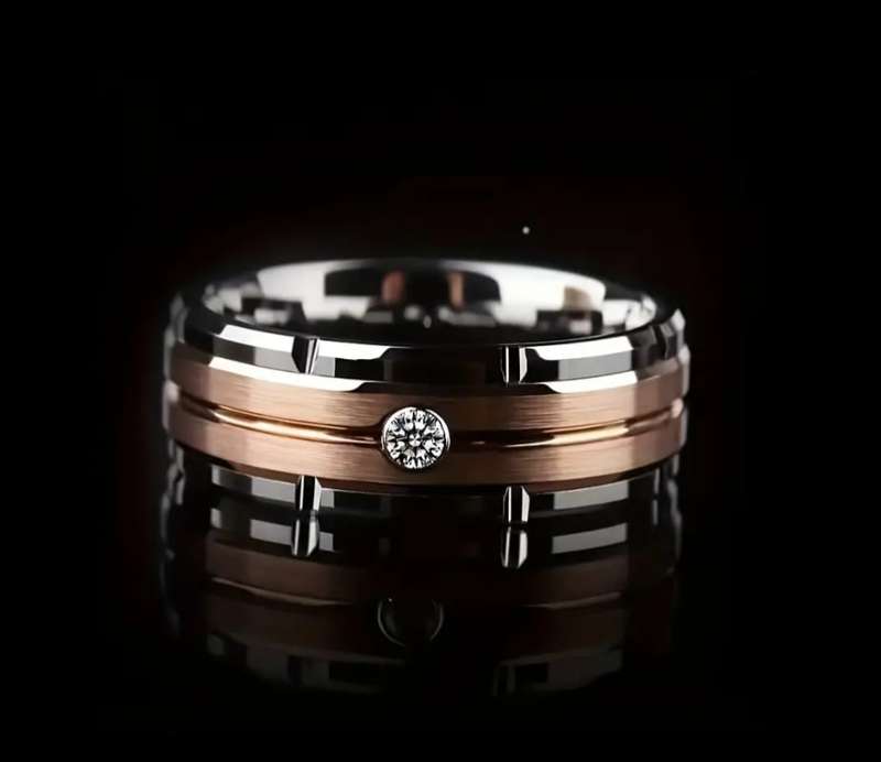 Titanium Two Tone Ring With Simulated Diamond Size R
