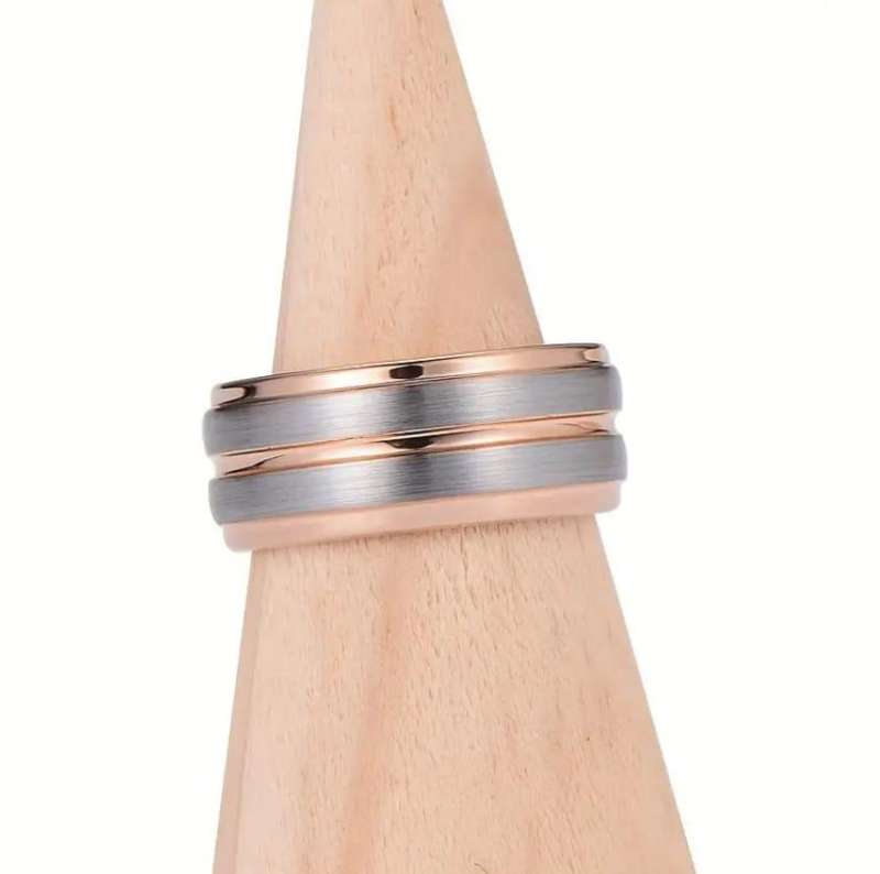Tungsten Carbide Rose Gold and Silver Ring Size 12