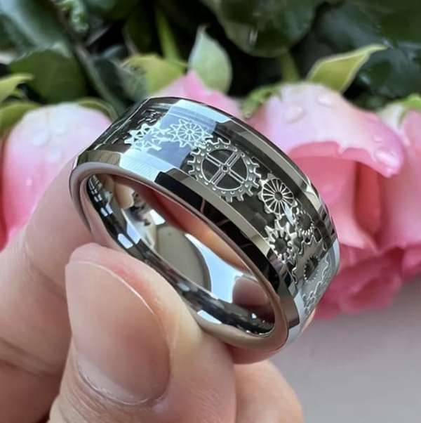 Titanium Steampunk Gears Men's Ring ( Available in Size R , V , X , Z)