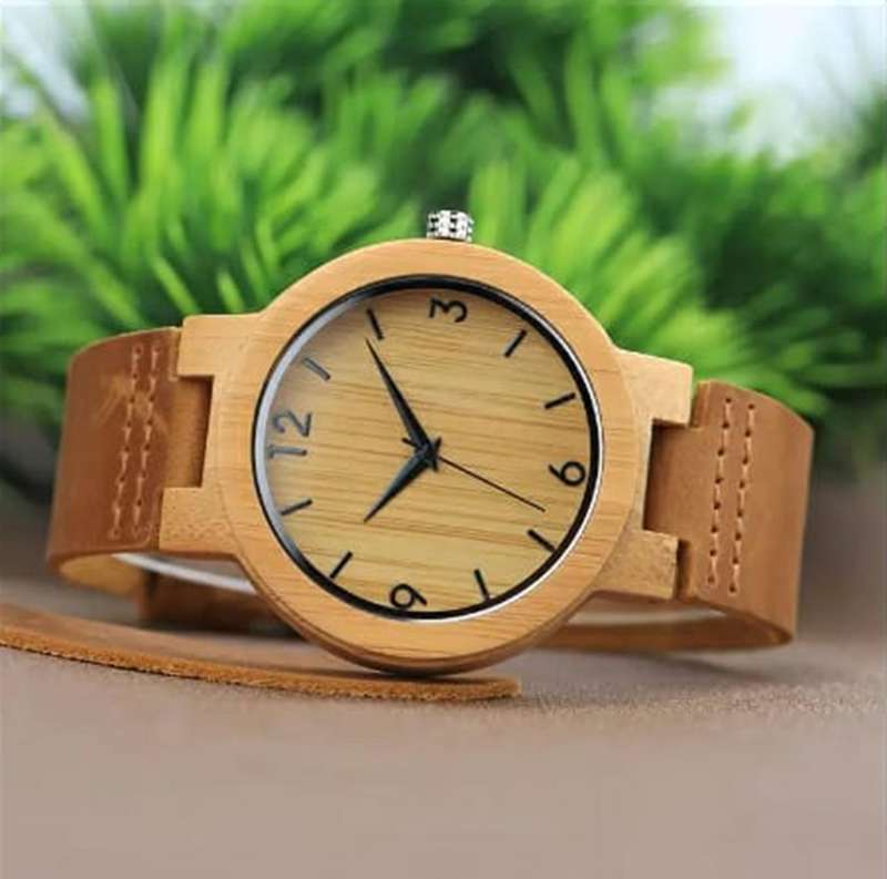 Natural Bamboo Wood Watch With Genuine Leather Straps