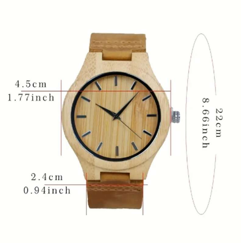 Natural Bamboo Wood Watch With Genuine Leather Straps