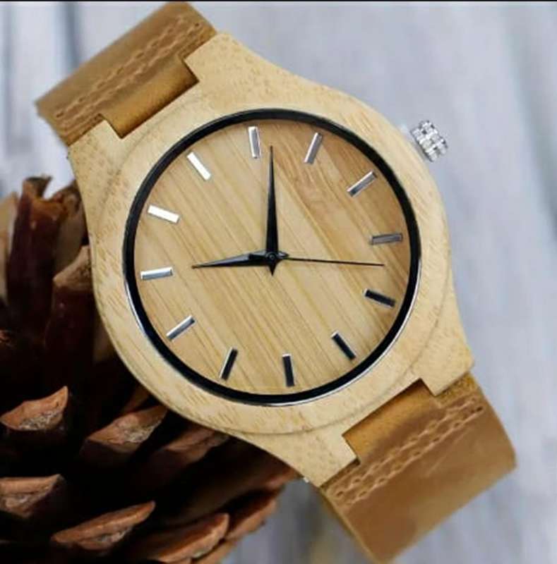 Natural Bamboo Wood Watch With Genuine Leather Straps