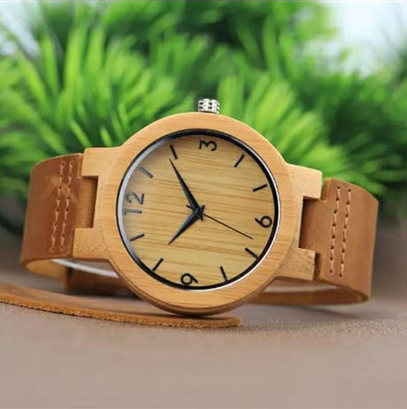 Natural Bamboo Wood Watch With Genuine Leather Straps
