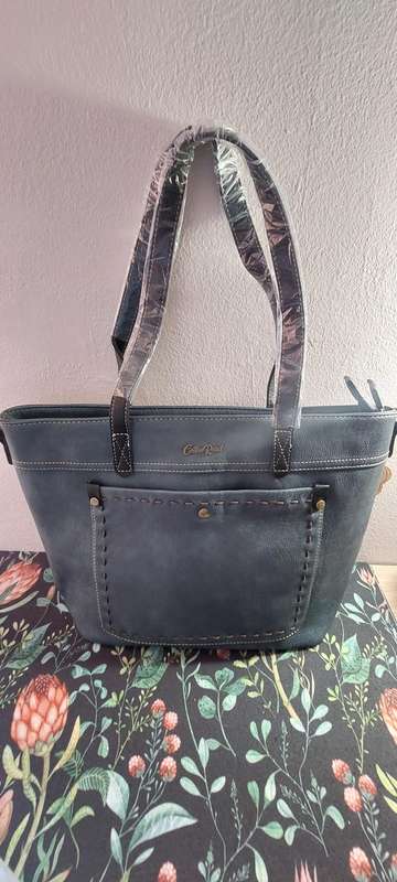 COTTON ROAD PU LEATHER NAVY HANDBAG