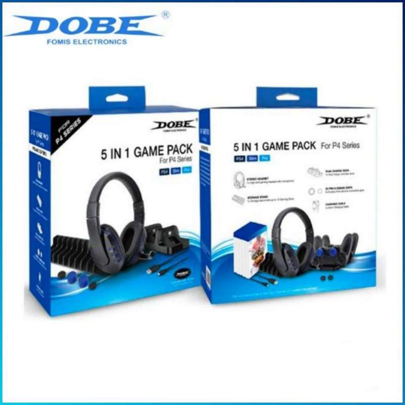 Dobe PS4 5 IN 1 Game Pack Headphones, Charging Dock, Game Stand, Silicon Cap Motion Controller