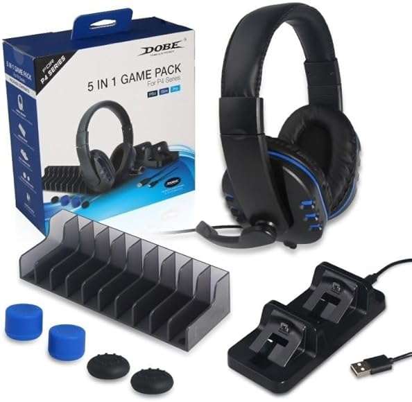 Dobe PS4 5 IN 1 Game Pack Headphones, Charging Dock, Game Stand, Silicon Cap Motion Controller