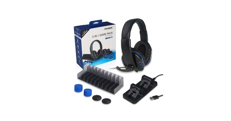 Dobe PS4 5 IN 1 Game Pack Headphones, Charging Dock, Game Stand, Silicon Cap Motion Controller