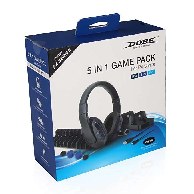 Dobe PS4 5 IN 1 Game Pack Headphones, Charging Dock, Game Stand, Silicon Cap Motion Controller