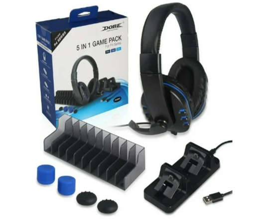 Dobe PS4 5 IN 1 Game Pack Headphones, Charging Dock, Game Stand, Silicon Cap Motion Controller