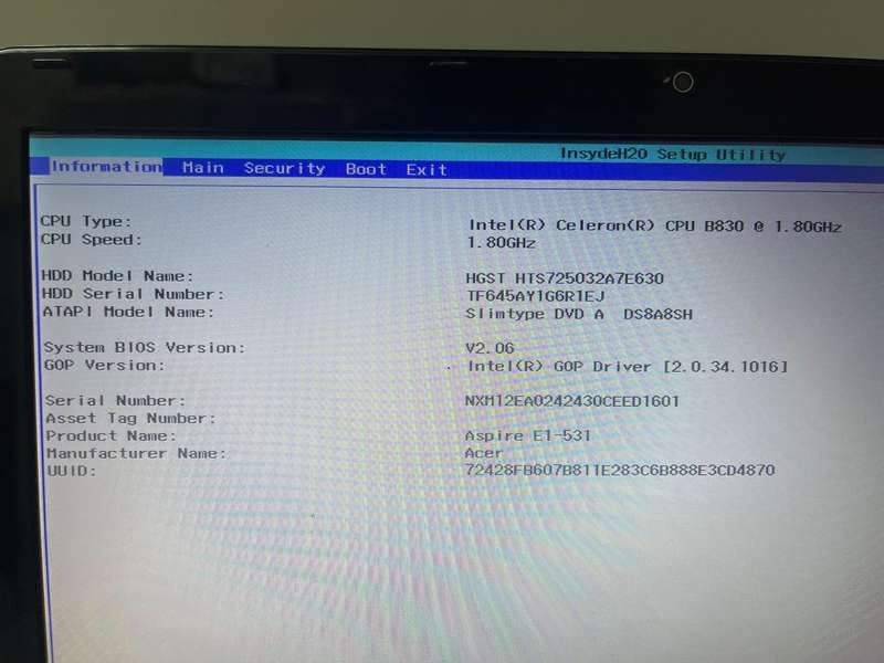 Acer Aspire E1-531 | Intel Cerelon B830 @1.80GHz | 8GB RAM| 250GB HDD | 15.6 LCD Display