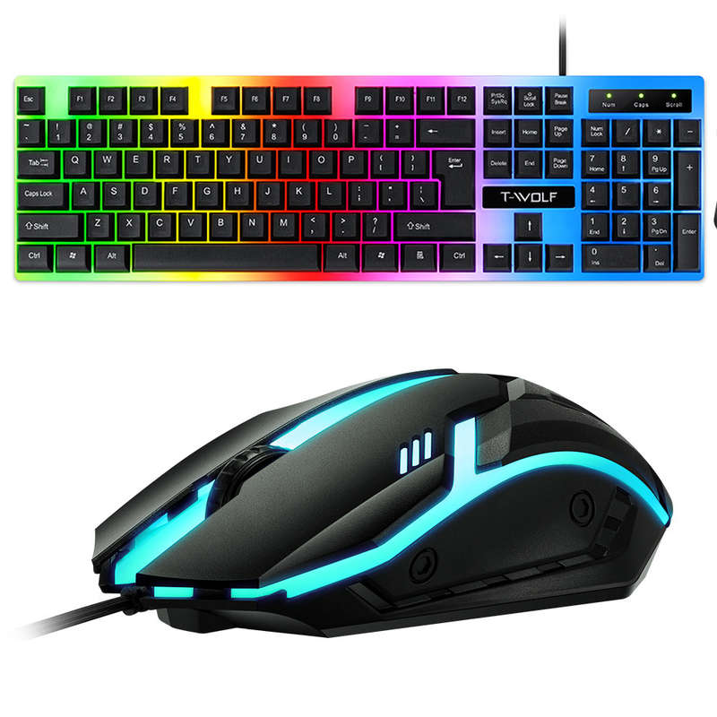 T-Wolf Rainbow Backlit Gaming Keyboard and Mouse Set - TF230