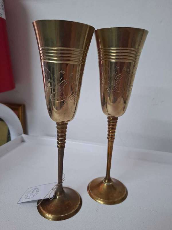 Set of 2 Brass wine glasses