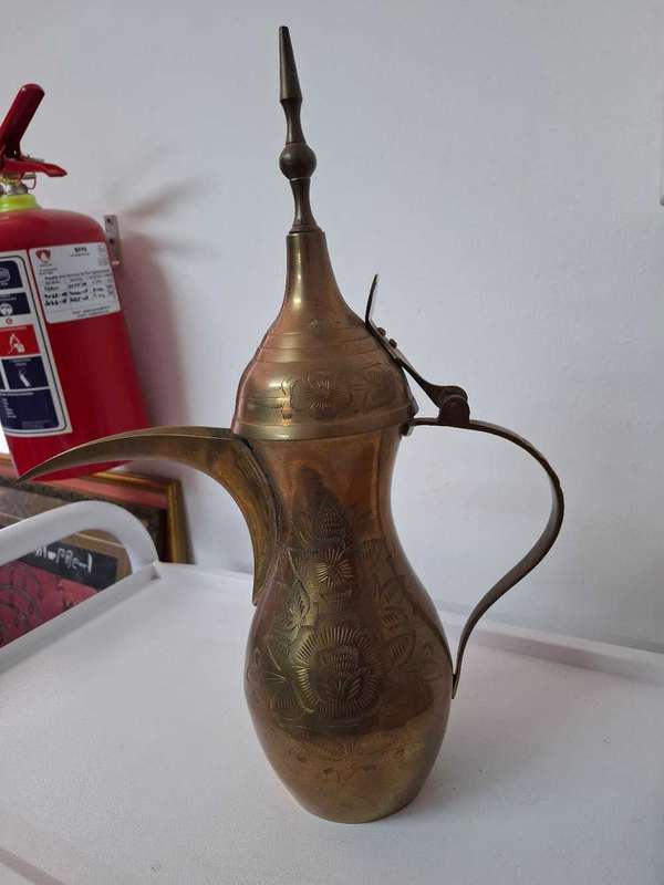Antique Brass Handmade hand carved coffee pot