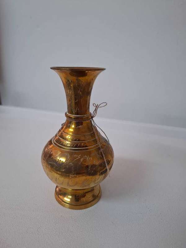 Small hand carved brass vase