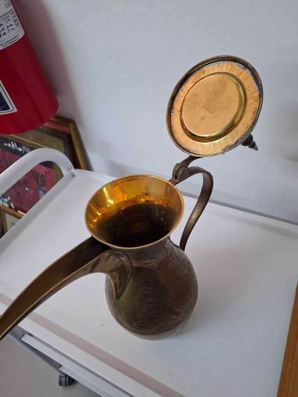 Antique Brass Handmade hand carved coffee pot