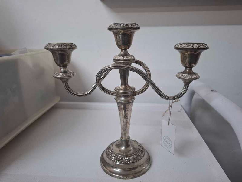 Vintage Lanthe English silver plated Three armed candlestick holder