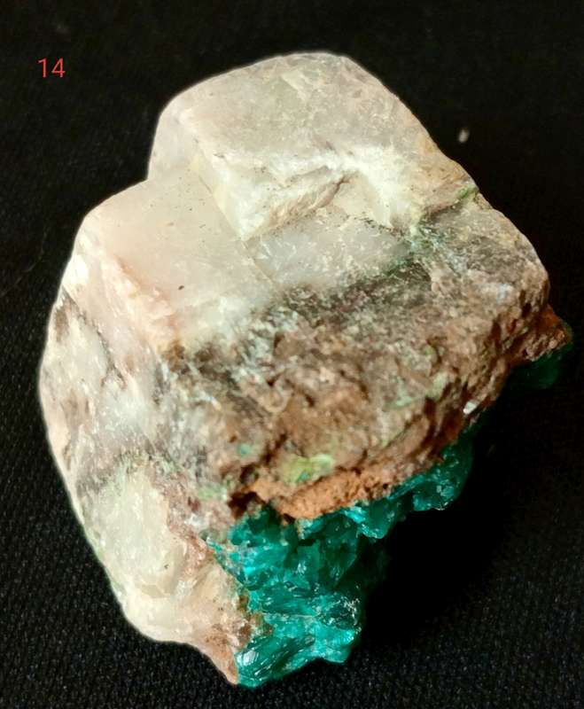 Dioptase on Quartz Calcite - Tsumeb