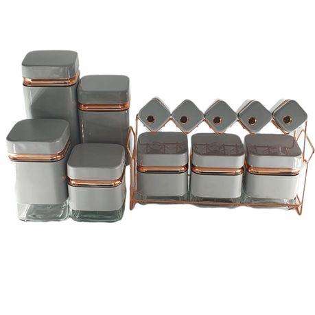 7-Piece Canister and Spice Set Combo black,grey,red and white