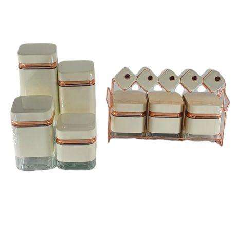 7-Piece Canister and Spice Set Combo black,grey,red and white