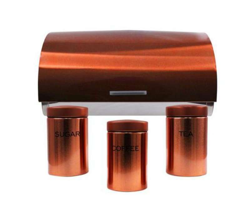 Stainless Steel Bread Bin & Matching 3 Piece Canister Set (black,copper,red)