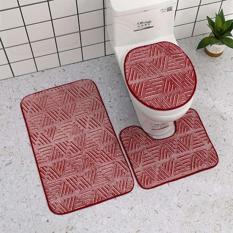 Bathroom mat 3 Piece set Red Grid