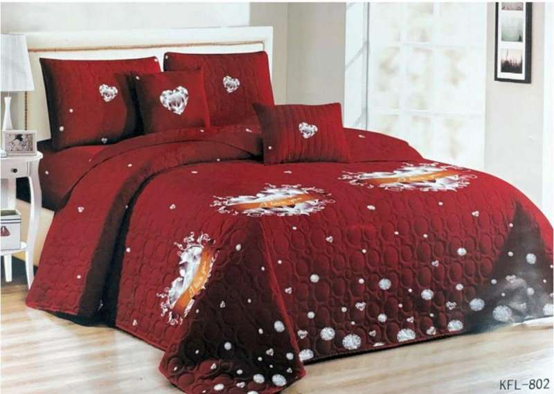 Bedspread Set Queen 5 Piece Microfiber - Red