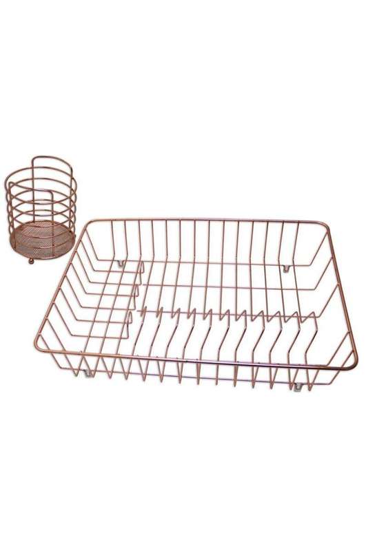 2 Piece Tableware Dish & Cutlery Drying Rack Set - Rose Gold