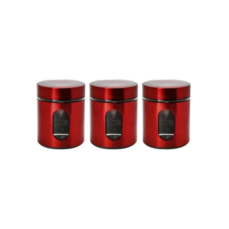 Canister Set With Viewing Window - Red - 3-Piece