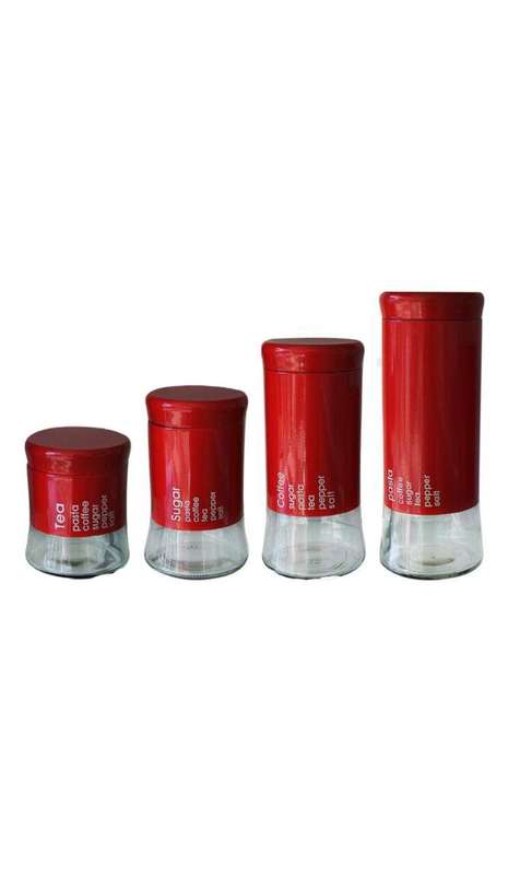 4 Piece Stainless Steel Spice/Condiment Glass Jar Canister Set 3