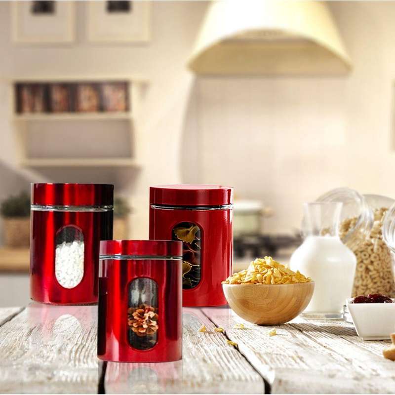 Canister Set With Viewing Window - Red - 3-Piece