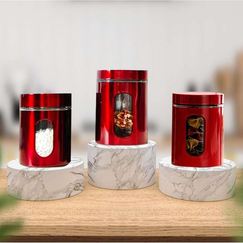 Canister Set With Viewing Window - Red - 3-Piece