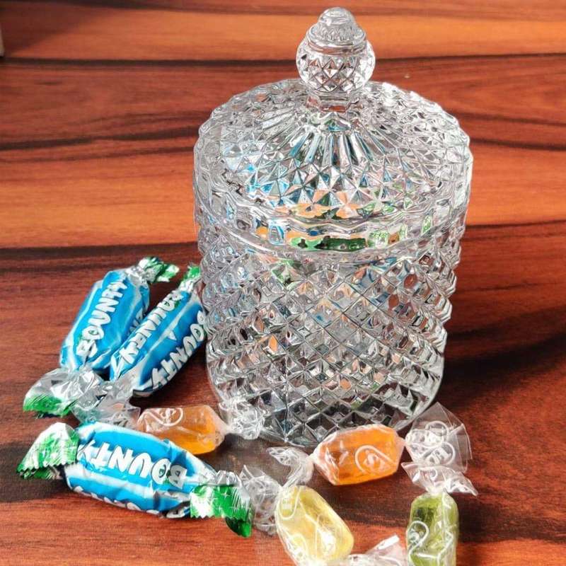 Mini Decorative Crystal Glass Candy Jar With Lid - Transparent